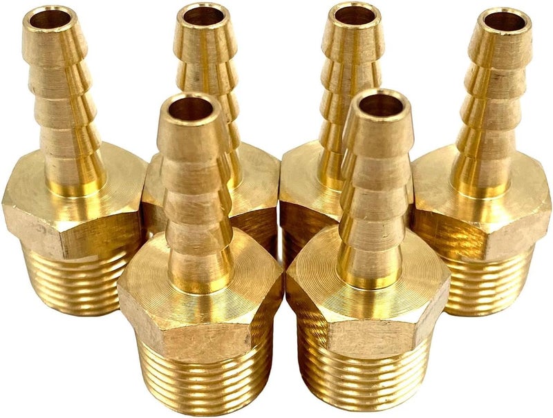 Bumugufu 6Pcs 3/8" NPT Male to 1/4" Barb Hose Adapters,1/4" Barb to 3/8" NPT Male Brass Hose Barb Fittings for Water and Fuel System - Image 1
